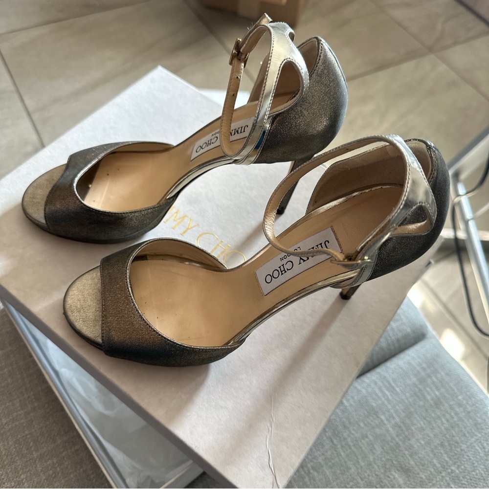 Jimmy Choo Sandals, stiletto heels with platform.